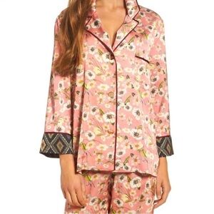 BED TO BRUNCH Floral Satin Pajama Top Pink M